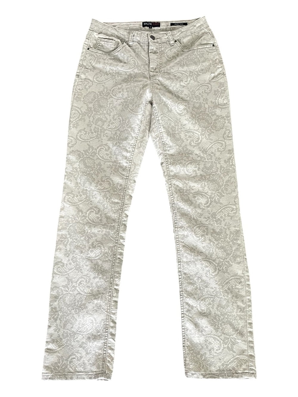 Jeanne Beker Ivory/Silver Paisley Jacquard Bekky Slim Fit Straight Leg Jeans (8)